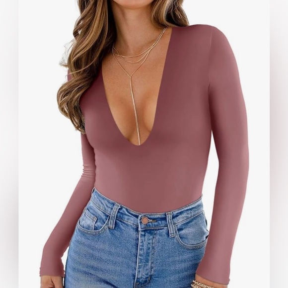 Tops - Long sleeve deep v bodysuit.